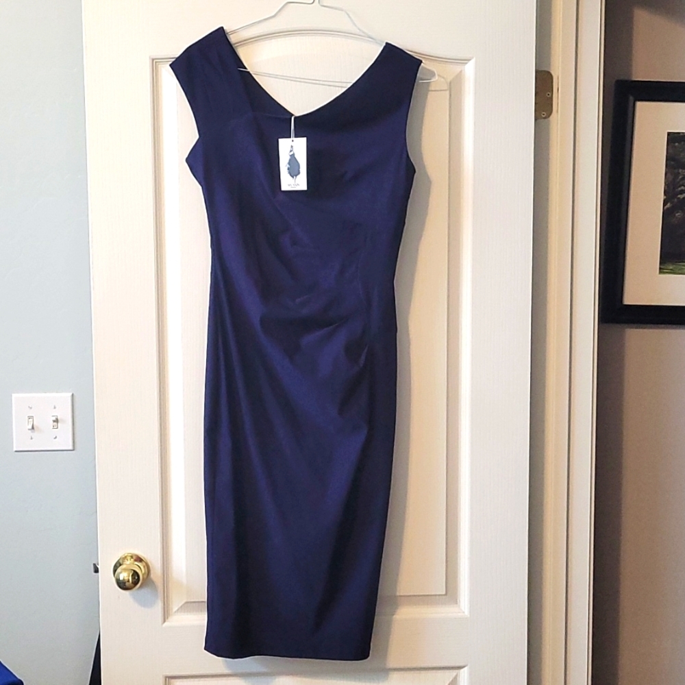 Calf length fitted roushed dress